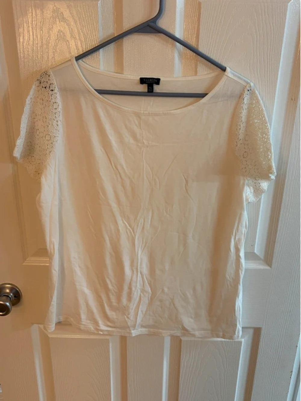 Talbots Woman Petites 1XP White Lace Short Sleeve Top